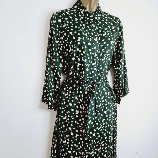 Dorothy Perkins Green Spotted Polka Dot Belted Shirt Dress