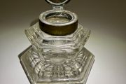 Antique glass inkwell - brass lid