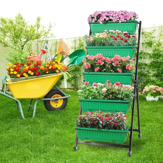 Vertical Garden Herb Raised Bed Freestanding Elevated Planters with 5 Container Boxes, Good for Patio Balcony Indoor Outdoor
