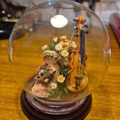 Vintage Globe with Country Meadow Flowers in a Fancy Show and Violin Decoration.