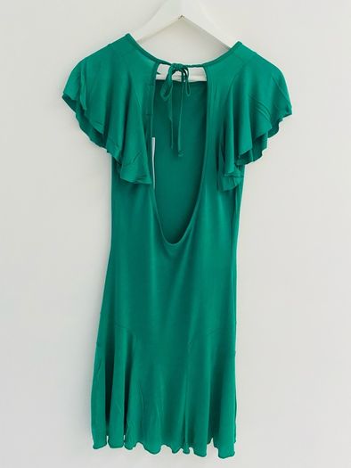 ASOS Emerald Green Open Back Ruffle Sleeve Detail Mini Dress UK 8