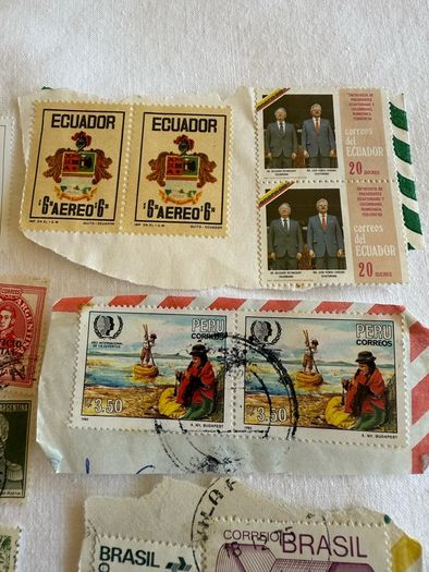 Vintage stamps from Ecuador, Argentina, Peru, Brazil and Guadeloupe 1955 onwards