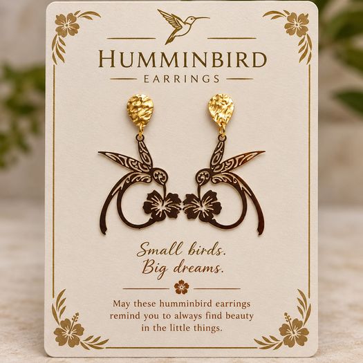 Humminbird drop earrings - gold tone
