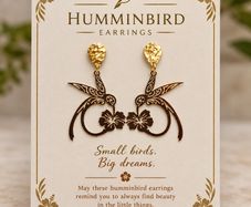 Humminbird drop earrings - gold tone