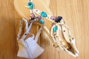 Women's White Jewelled Summer White Sandals NEW Toe Post SIZE 40