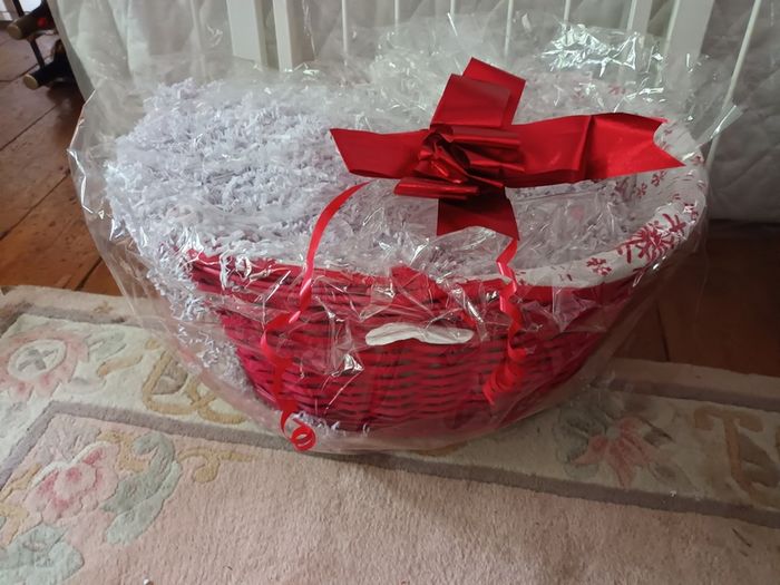 Red wicker hamper basket