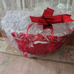 Red wicker hamper basket