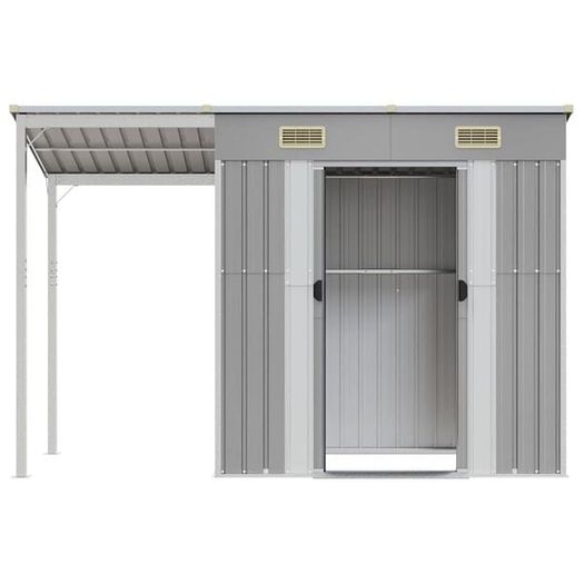 Garden Shed with Extended Roof Light Grey 277x107x181 cm Steel