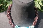 Garnet and Turquoise Silver Necklace