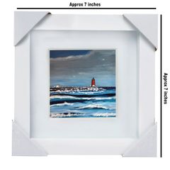 Poolbeg Lighthouse & Waves, Dublin, 4x4in framed print by artist Helen Mathews