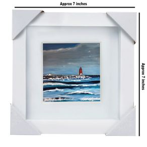 Poolbeg Lighthouse & Waves, Dublin, 4x4in framed print by artist Helen Mathews