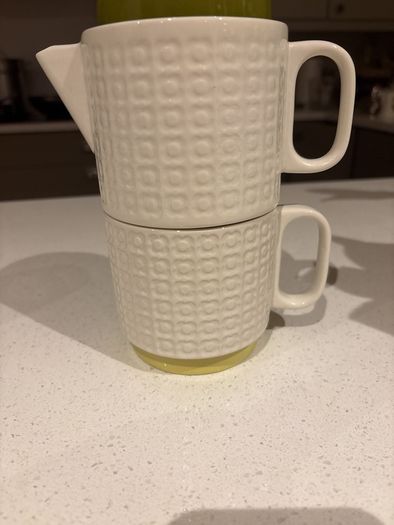 Orla Kiely Ceramic " Tea for One" Stacking Teapot and Mug Set - Pressed Flower