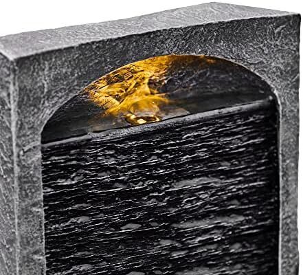 Home Garden Water Feature with LED Lights and Pump, Large Garden Water Fountain, Indoor and Outdoor Straight Waterfall Fountain, Slate Effect