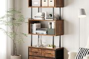 Vintage Bookcase,Shelf with 5 Levels,Standing Shelf with 3 Fabric Drawers, Shelf Slim