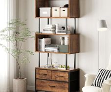 Vintage Bookcase,Shelf with 5 Levels,Standing Shelf with 3 Fabric Drawers, Shelf Slim