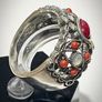 Sterling silver ring with corals and moonstone (Spain) Image 3