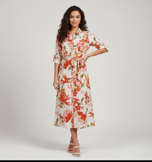 F&F floral midi shirt dress with a waist tie