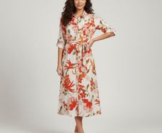 F&F floral midi shirt dress with a waist tie