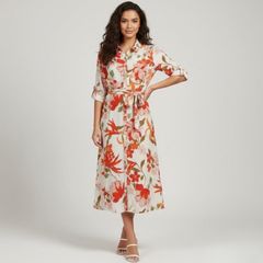 F&F floral midi shirt dress with a waist tie