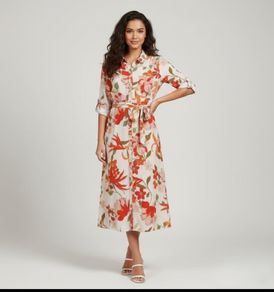 F&F floral midi shirt dress with a waist tie
