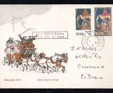 1973 Ireland Christmas Commemorative Stamp Addressed First Day Cover (FDC) with Baile Atha Cliath (Dublin) cancel