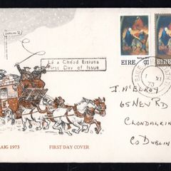 1973 Ireland Christmas Commemorative Stamp Addressed First Day Cover (FDC) with Baile Atha Cliath (Dublin) cancel