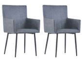 Dining Chairs with Armrests 2 pcs Grey Faux Suede Leather