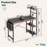 113CM Reversible Corner Gaming Desk with RGB LED Lights Black Carbon Fibre Surface Storage Shelves Side Pocket Hooks Compact Computer for Small Spaces Home Office Image 3