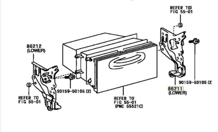 Toyota Corolla E11 97-00 Lower Double DIN Radio Storage Cubby Genuine Lower Mounting Brackets Left & Right