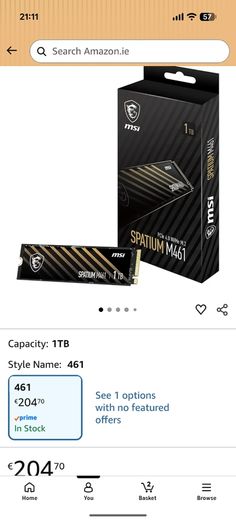 Msi Spatium M461 Nvme M.2 Ssd