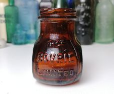 60 - Vintage 4oz Bovril Dark Brown Glass Embossed Letters Jar