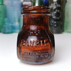60 - Vintage 4oz Bovril Dark Brown Glass Embossed Letters Jar