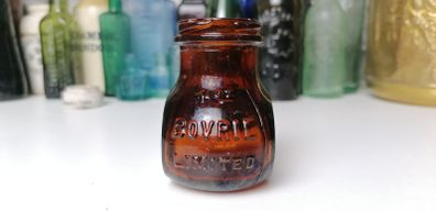 60 - Vintage 4oz Bovril Dark Brown Glass Embossed Letters Jar