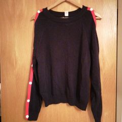 navy knit jumper with pop button sleeves from h&m