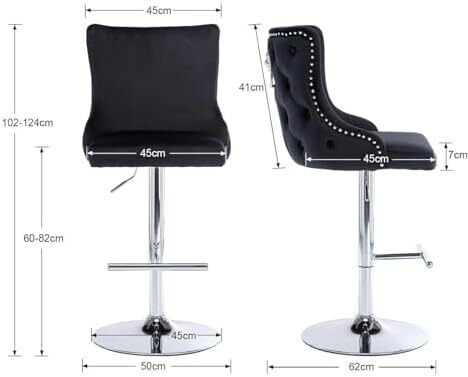 Set of 2 Velvet Bar Stools Height Adjustable Modern Counter Stools with Backrest Kitchen Stool Rotatable