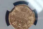 20 Dinara 1882 Gold Coin Serbia Kingdom NGC AU58 Croatia Yugoslavia Nice Grade