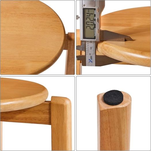 4pcs Solid Wood Round Stool, Shoes change Stool, Dressing Stool, Small stool, Stackable Stools for Living Room, Dining Room, Kitchen, Classroom, 27/27/45CM Natural Color