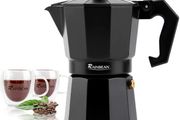 Rainbean Black Stove Top Espresso Maker 300 ml / 6 Cup Moka Gift Set with 2 Double Wall Glass Cups
