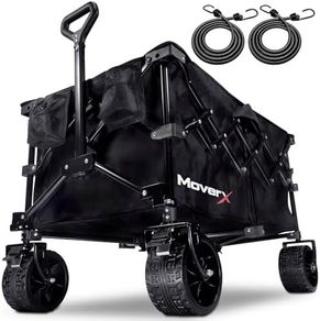 Festival Trolley on Wheels, Folding Wagon, Portable Camping Cart, Collapsible Foldable Trolly for Beach Outdoor Garden Picnic Shopping Fishing, Wide Wheels, Adjustable Handle, Black