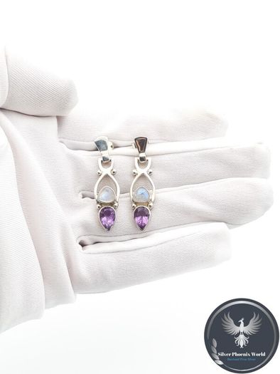 Vintage 925 Sterling Silver Moonstone Amethyst Earrings