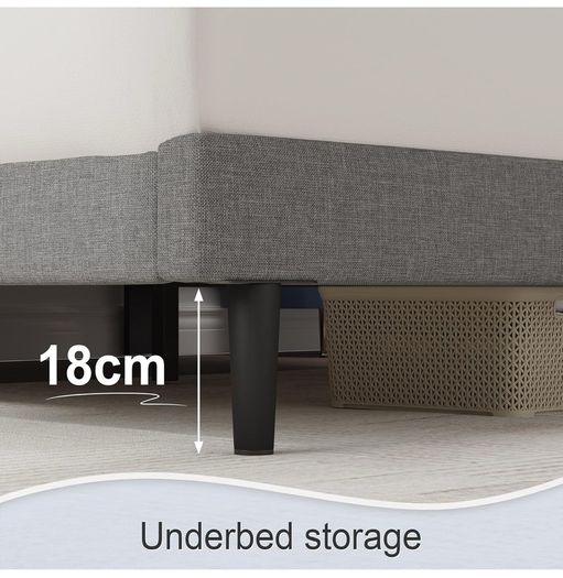 Small Double Bed Frame, Light Grey, Upholstered Wooden Slat Bed Frame with Headboard