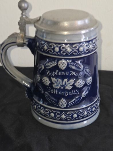 Vintage West German Lidded Beer Stein Kopfenumab Gotterhalt's with Handle