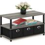 3-Tier Modern Coffee Table with Shelves and Storage Bins, Easy Assembly Side Table with Open Shelf, for Living Room, Bedroom, Home Office, French Oak Image 2