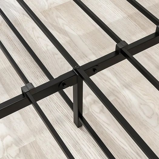 Double Bed Frame with Wooden Headboard,135x190cm,Vintage Brown Metal Platform Bed Frame Double Bed Base No Box Spring Needed,Heavy Duty Steel Slats,Underbed Storage Space,Easy to Assemble