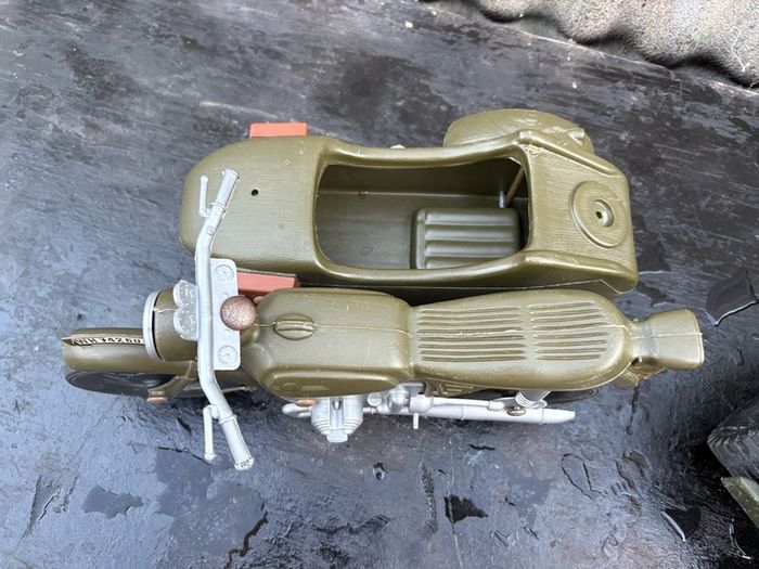 vintage Cherilea action man German motorcycle and sidecar plus battle worn Jeep