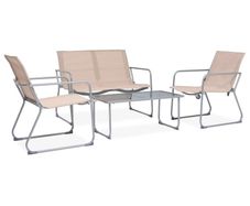 4 Piece Garden Lounge Set Fabric & Steel Cream