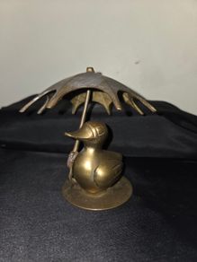 Vintage Solid Brass Duck with Umbrella