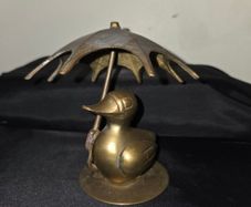 Vintage Solid Brass Duck with Umbrella