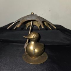 Vintage Solid Brass Duck with Umbrella