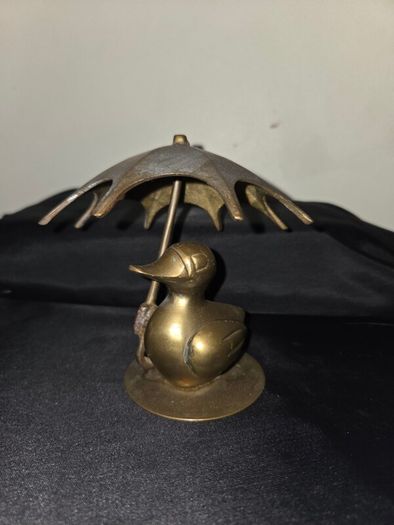 Vintage Solid Brass Duck with Umbrella
